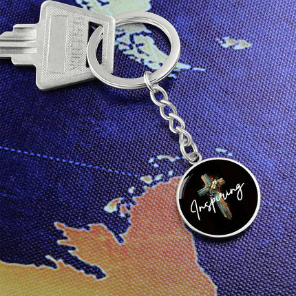 Inspiring Heart Cross Graphic Circle Keychain – Christian Gift for Women