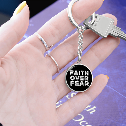 Faith Over Fear Graphic Circle Keychain – Christian Gift
