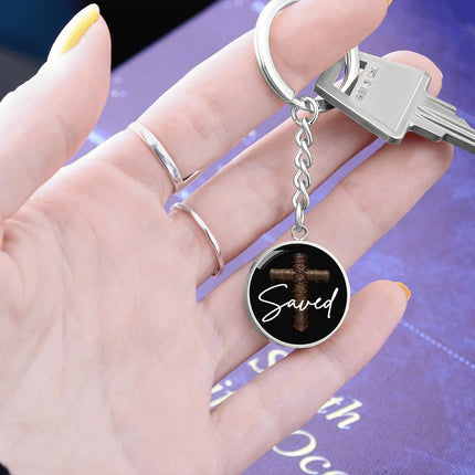 Saved Cross Circle Keychain – Christian Gift for Men