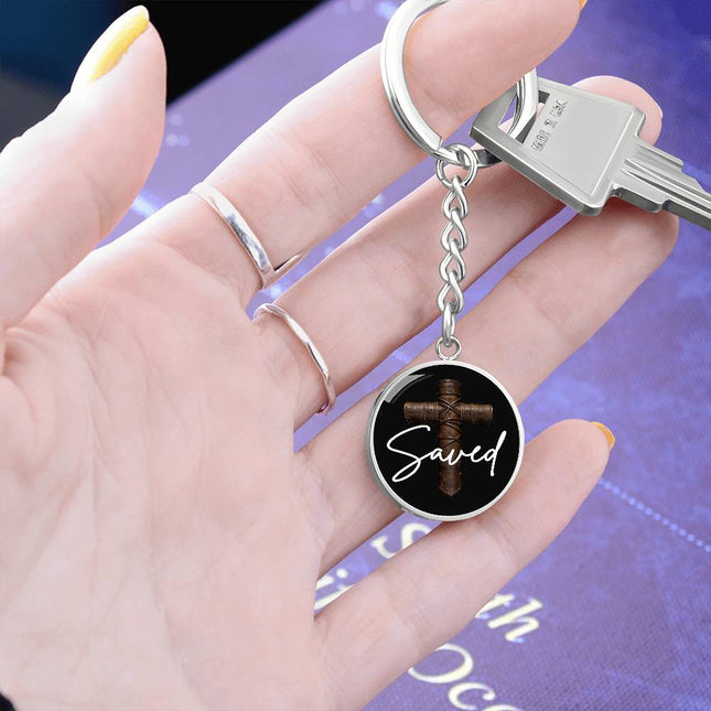 Saved Cross Circle Keychain – Christian Gift for Men