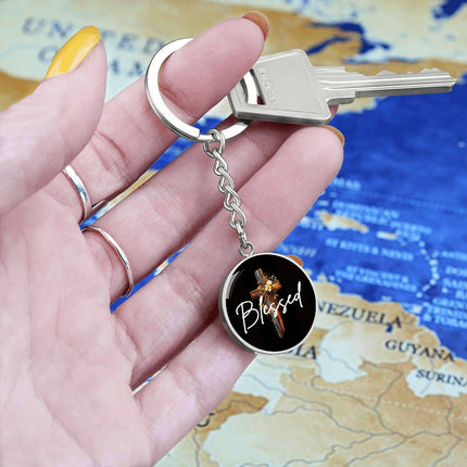 Inspiring Heart Cross Graphic Circle Keychain – Christian Gift for Women