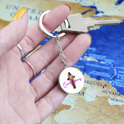 Courageous Flower Cross Christian Circle Keychain | Mother's Day Gift for Mom | Faith Gift