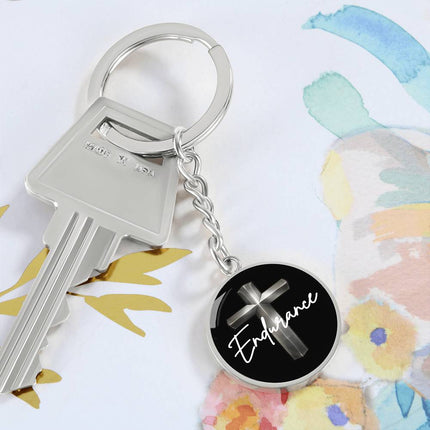 Endurance Cross Circle Keychain – Christian Gift for Men