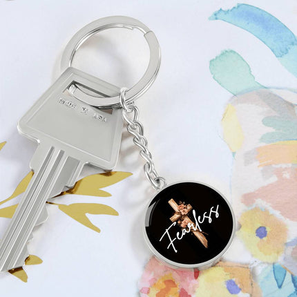 Inspiring Heart Cross Graphic Circle Keychain – Christian Gift for Women