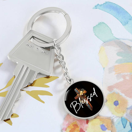 Inspiring Heart Cross Graphic Circle Keychain – Christian Gift for Women