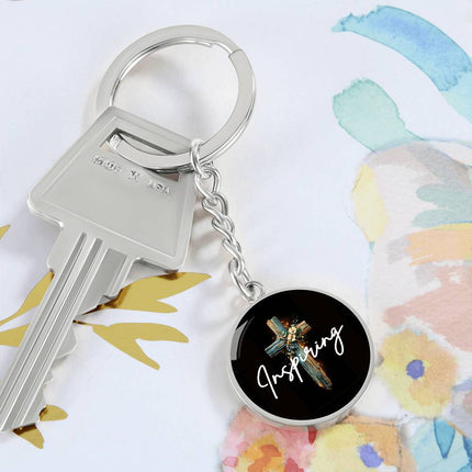 Inspiring Heart Cross Graphic Circle Keychain – Christian Gift for Women