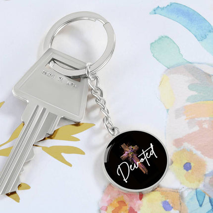 Inspiring Heart Cross Graphic Circle Keychain – Christian Gift for Women