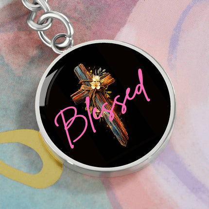 Inspiring Heart Cross Graphic Circle Keychain – Christian Gift for Women