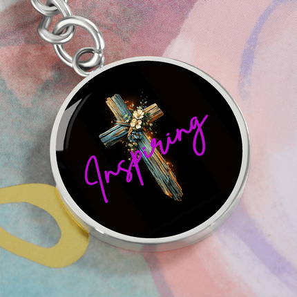 Inspiring Heart Cross Graphic Circle Keychain – Christian Gift for Women