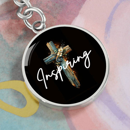 Inspiring Heart Cross Graphic Circle Keychain – Christian Gift for Women