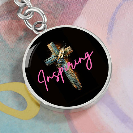 Inspiring Heart Cross Graphic Circle Keychain – Christian Gift for Women