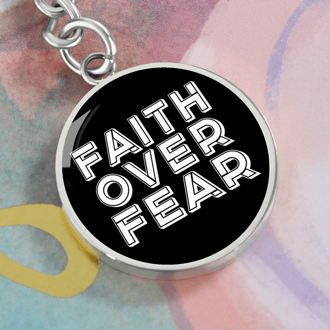 Faith Over Fear Graphic Circle Keychain – Christian Gift