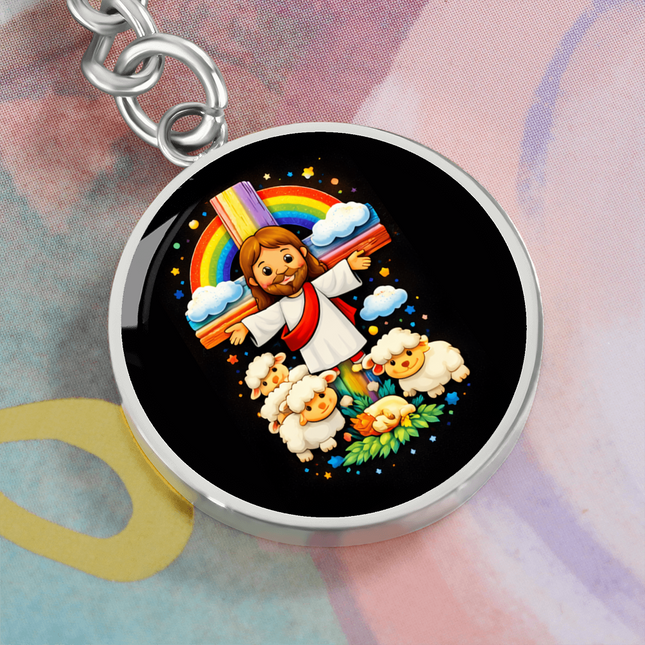Jesus With the Sheep - Graphic Circle Keychain – Christian Gift for Kids