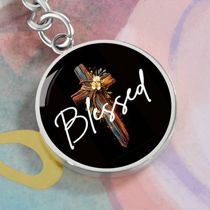 Inspiring Heart Cross Graphic Circle Keychain – Christian Gift for Women