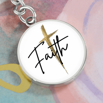 Faith Cross Gold Christian Keychain | Graphic Circle Keychain Gift