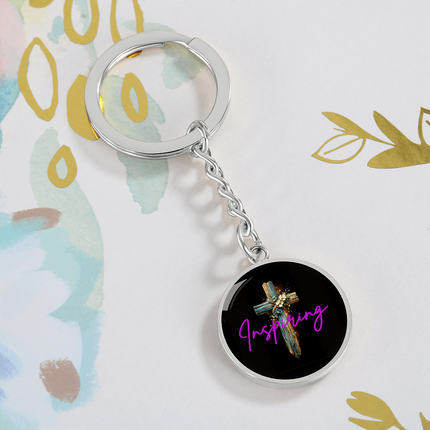 Inspiring Heart Cross Graphic Circle Keychain – Christian Gift for Women