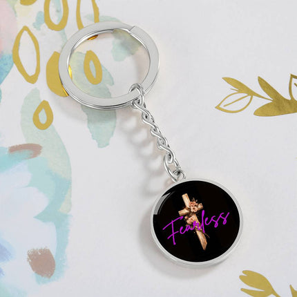 Inspiring Heart Cross Graphic Circle Keychain – Christian Gift for Women
