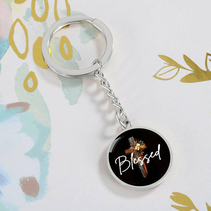 Inspiring Heart Cross Graphic Circle Keychain – Christian Gift for Women