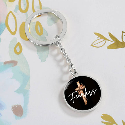 Inspiring Heart Cross Graphic Circle Keychain – Christian Gift for Women