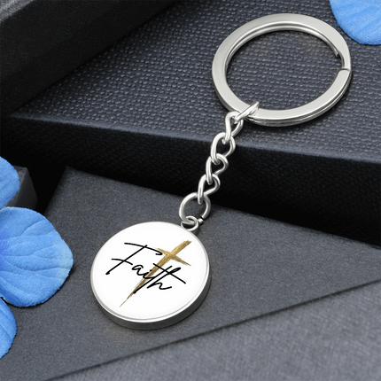 Faith Cross Gold Christian Keychain | Graphic Circle Keychain Gift