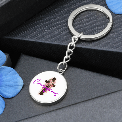 Courageous Flower Cross Christian Circle Keychain | Mother's Day Gift for Mom | Faith Gift