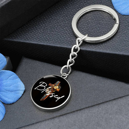 Inspiring Heart Cross Graphic Circle Keychain – Christian Gift for Women