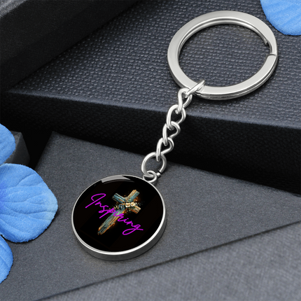 Inspiring Heart Cross Graphic Circle Keychain – Christian Gift for Women