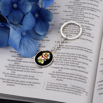Jesus With the Sheep - Graphic Circle Keychain – Christian Gift for Kids
