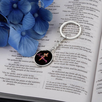 Inspiring Heart Cross Graphic Circle Keychain – Christian Gift for Women