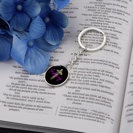 Inspiring Heart Cross Graphic Circle Keychain – Christian Gift for Women