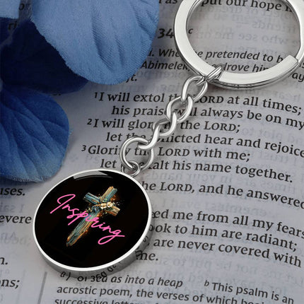 Inspiring Heart Cross Graphic Circle Keychain – Christian Gift for Women