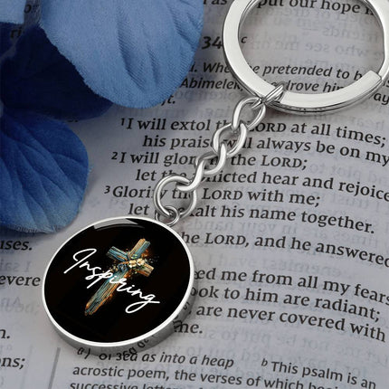Inspiring Heart Cross Graphic Circle Keychain – Christian Gift for Women