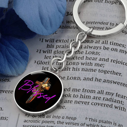 Inspiring Heart Cross Graphic Circle Keychain – Christian Gift for Women
