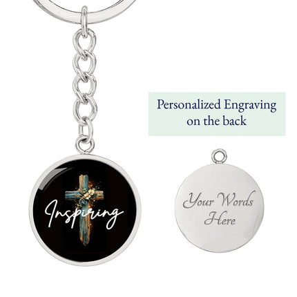 Inspiring Heart Cross Graphic Circle Keychain – Christian Gift for Women