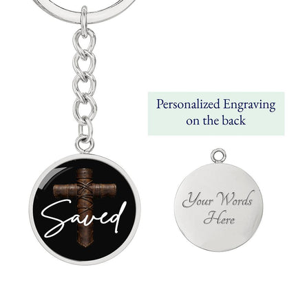 Saved Cross Circle Keychain – Christian Gift for Men