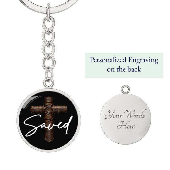 Saved Cross Circle Keychain – Christian Gift for Men