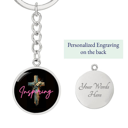 Inspiring Heart Cross Graphic Circle Keychain – Christian Gift for Women