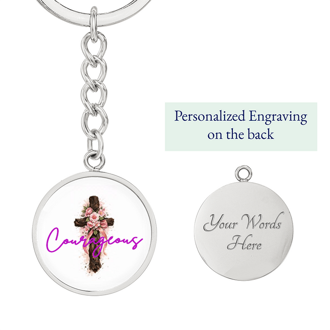 Courageous Flower Cross Christian Circle Keychain | Mother's Day Gift for Mom | Faith Gift