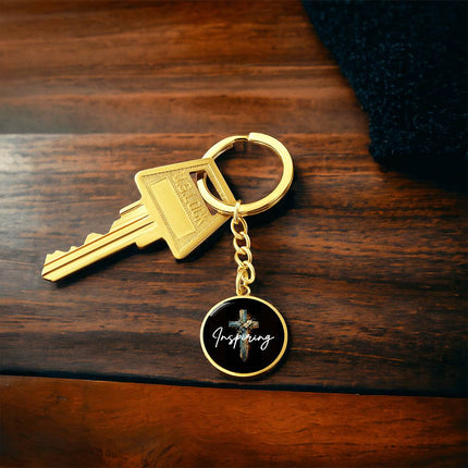 Inspiring Heart Cross Graphic Circle Keychain – Christian Gift for Women