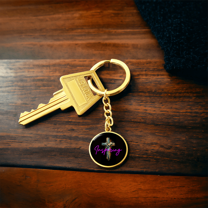 Inspiring Heart Cross Graphic Circle Keychain – Christian Gift for Women