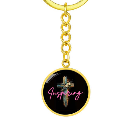 Inspiring Heart Cross Graphic Circle Keychain – Christian Gift for Women
