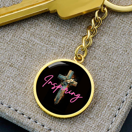 Inspiring Heart Cross Graphic Circle Keychain – Christian Gift for Women