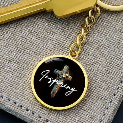 Inspiring Heart Cross Graphic Circle Keychain – Christian Gift for Women