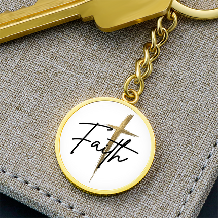 Faith Cross Gold Christian Keychain | Graphic Circle Keychain Gift