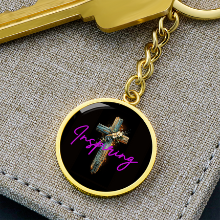Inspiring Heart Cross Graphic Circle Keychain – Christian Gift for Women