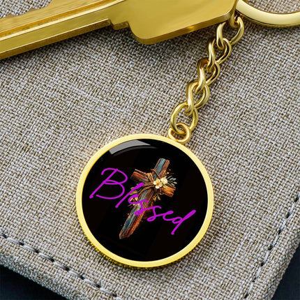 Inspiring Heart Cross Graphic Circle Keychain – Christian Gift for Women