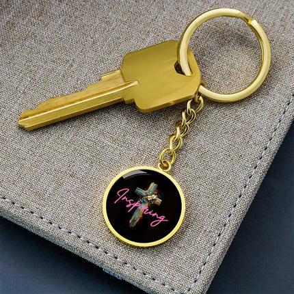 Inspiring Heart Cross Graphic Circle Keychain – Christian Gift for Women