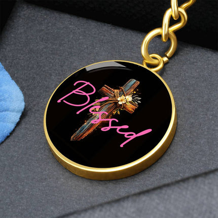 Inspiring Heart Cross Graphic Circle Keychain – Christian Gift for Women