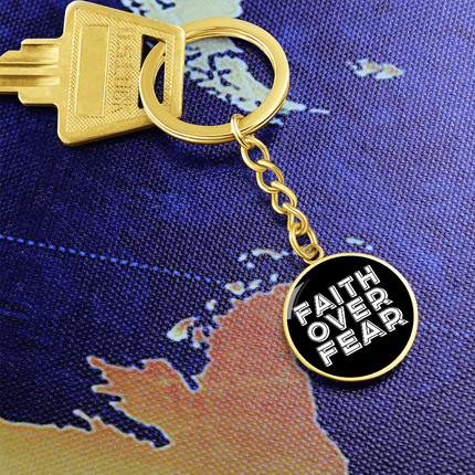 Faith Over Fear Graphic Circle Keychain – Christian Gift