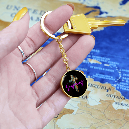 Inspiring Heart Cross Graphic Circle Keychain – Christian Gift for Women